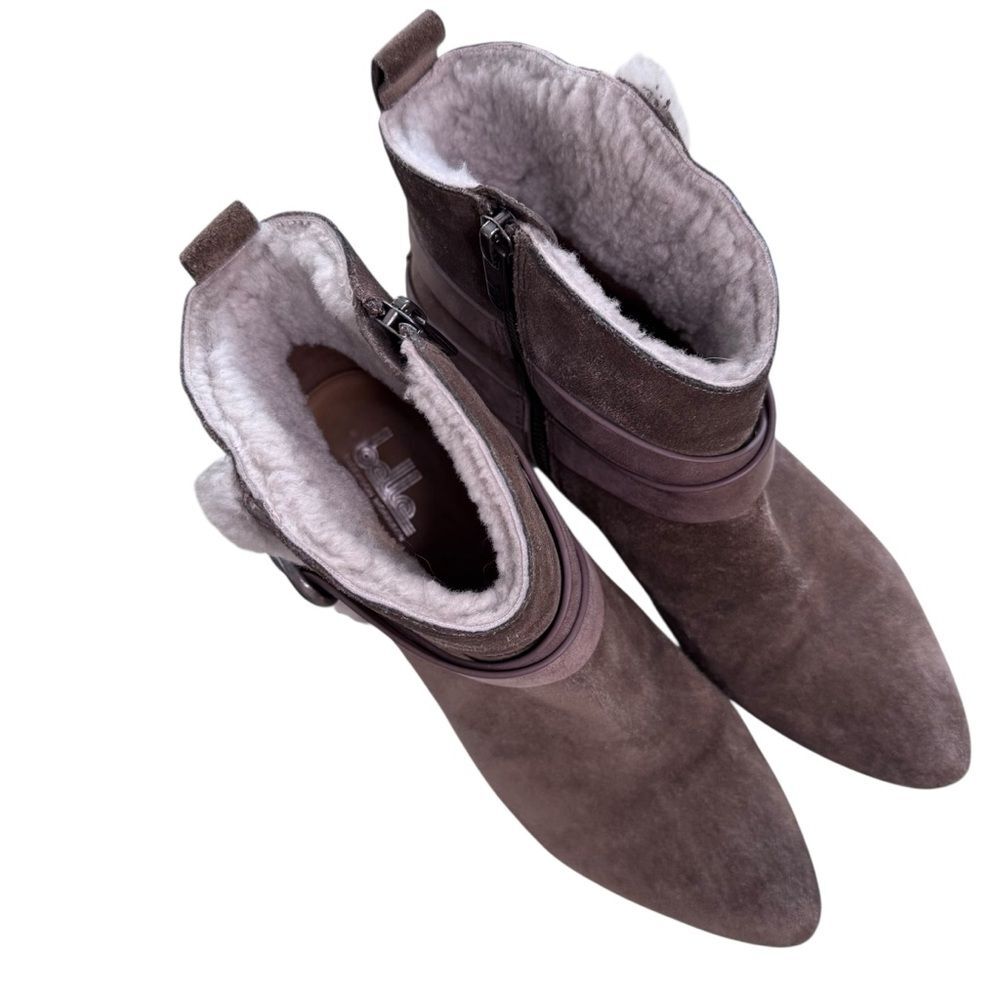 Suede Ankle Boots Shearling Fur Trim BELLE by Sigerson Morrison Laica Taupe 8.5